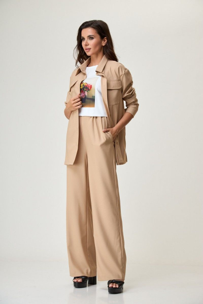 Брюки с карманами из вискозы и текстиля с резинкой Anelli 1293.2 темный_беж - фото 7