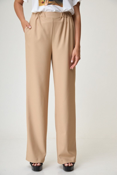 Брюки с карманами из вискозы и текстиля с резинкой Anelli 1293.2 темный_беж - фото 3