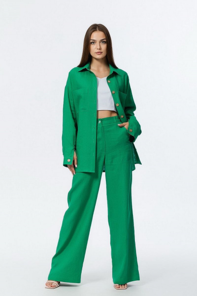 Леновые брюки и рубашка на каждый день Atelero 1053 зеленый - фото 2