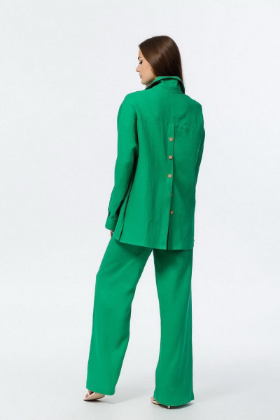 Летняя рубашка из льна со спущенным плечом и карманами Atelero 1057 зеленый - фото 3