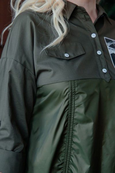 Платье расширенного силуэта с кокетками и карманами ASV 2533 хаки - фото 5