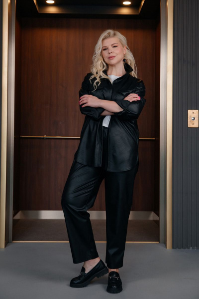 Демисезонная рубашка из текстиля и экокожи с карманами ASV 2528 черный - фото 6