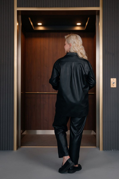 Демисезонная рубашка из текстиля и экокожи с карманами ASV 2528 черный - фото 2