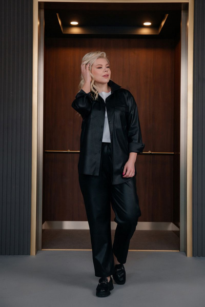 Демисезонная рубашка из текстиля и экокожи с карманами ASV 2528 черный - фото 3