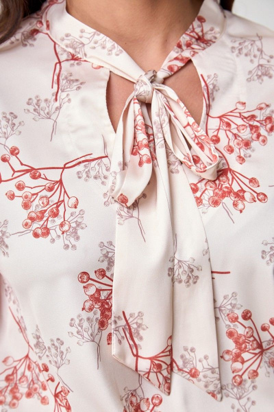 Бежевый и красный блуза из вискозы с сборкой и воротником-бантом Anelli 992 терракот - фото 3