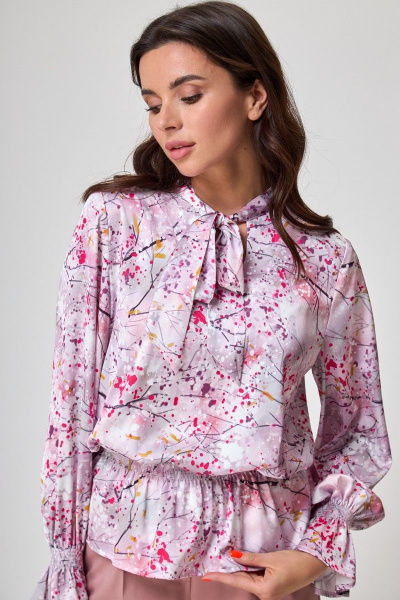 демисезонная блуза из вискозы со сборкой и каплевидным вырезом Anelli 992 фуксия - фото 2