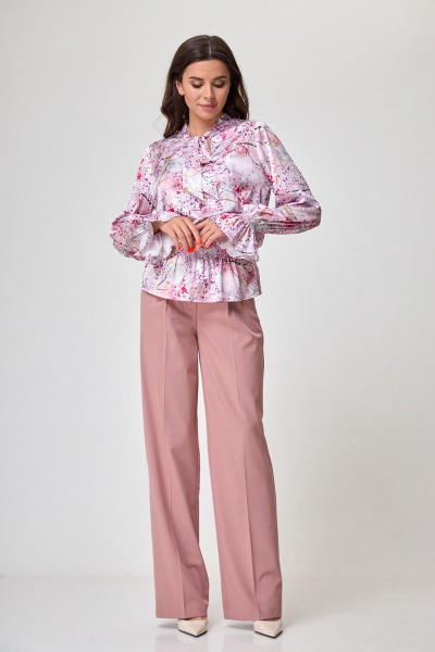 демисезонная блуза из вискозы со сборкой и каплевидным вырезом Anelli 992 фуксия - фото 5