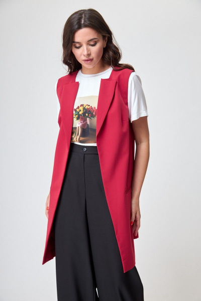 Жилет розовый деловой с нагрудными вытачками Anelli 1036 красный - фото 6