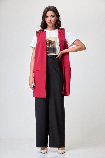 Жилет розовый деловой с нагрудными вытачками Anelli 1036 красный - фото 1