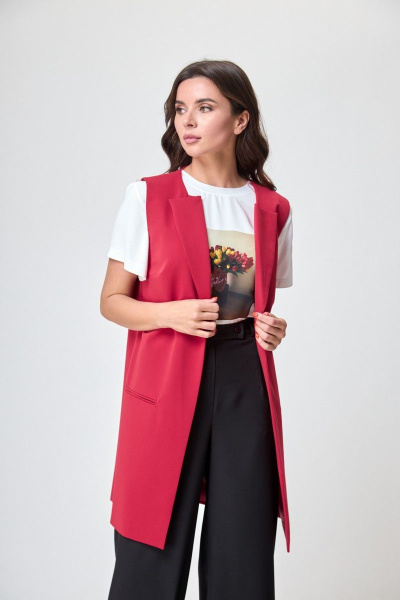 Жилет розовый деловой с нагрудными вытачками Anelli 1036 красный - фото 5