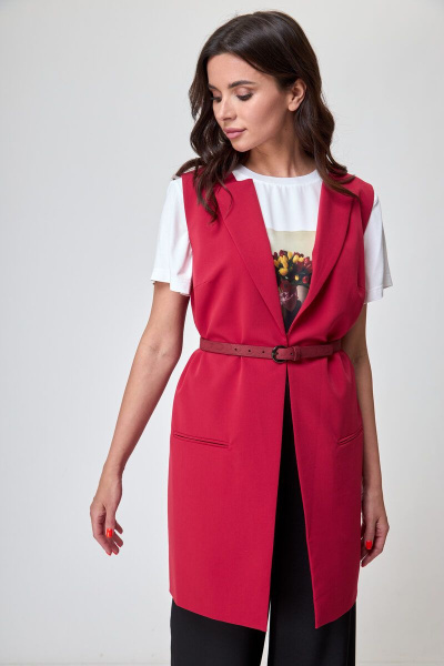 Жилет розовый деловой с нагрудными вытачками Anelli 1036 красный - фото 2
