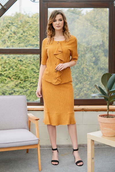 Летний комплект блузка и юбка с разрезом Fantazia Mod 3489 горчица - фото 2
