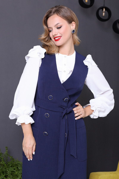 Блуза, сарафан Мода Юрс 2764 синий_молочный - фото 2