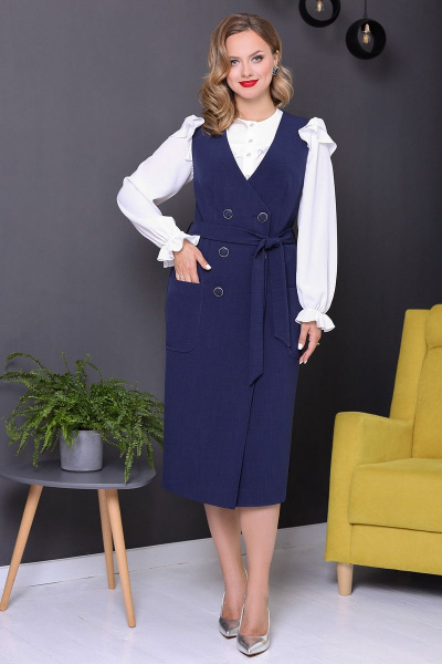 Блуза, сарафан Мода Юрс 2764 синий_молочный - фото 1