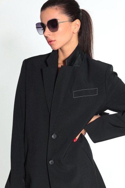 Деловой брючный костюм жакет и брюки из текстиля с эко-кожей SILVERSPICE S-1207 - фото 3