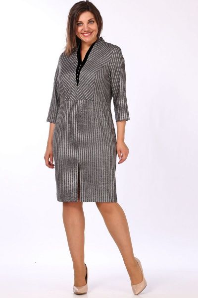 Платье полуприлегающего силуэта с разрезом и застежкой Lady Style Classic 1720/1 серый_розовый - фото 1