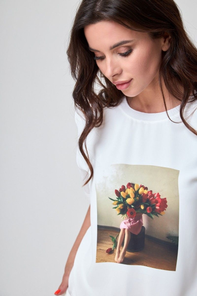 Футболка Anelli 1280 белый_тюльпаны - фото 2