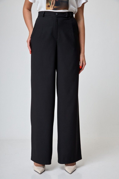 Черные прямые брюки с высокой посадкой из вискозы и хлопка Anelli 1294 черный - фото 2