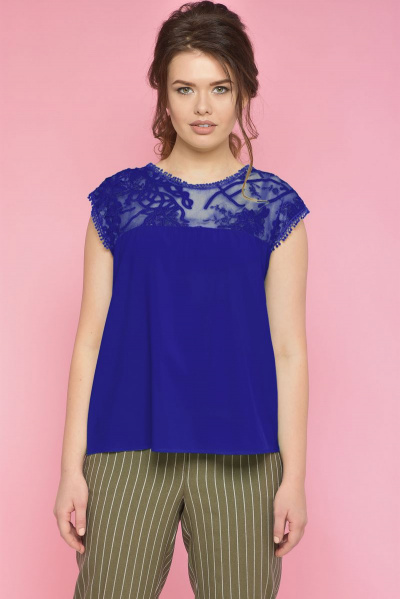 Летняя свободная блуза с длиной 58 см Anelli 524 василек - фото 1