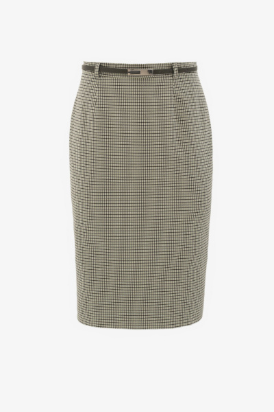 Юбка деловая из текстиля, бежевого цвета Elema 4К-11006-1-164 клетка_мята - фото 1