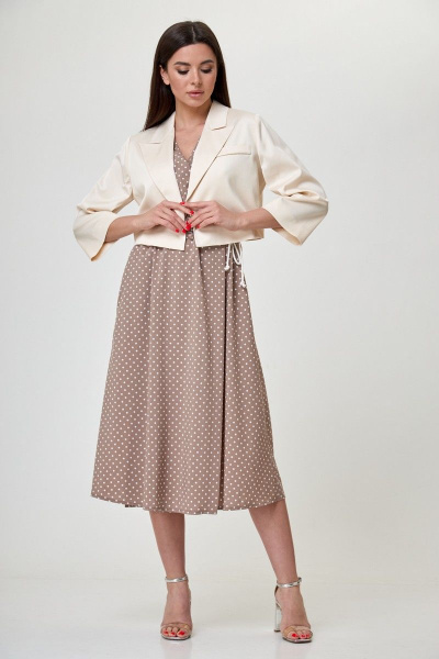 Летний укороченный жакет-болеро с декоративной листочкой Anelli 1055.2 ротанг - фото 1