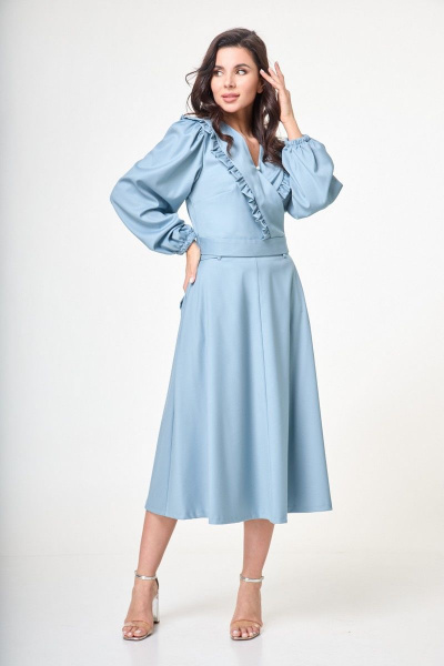 Комплект из жакета и юбки с рюшами и приталенным силуэтом Anelli 1232 голубой - фото 2