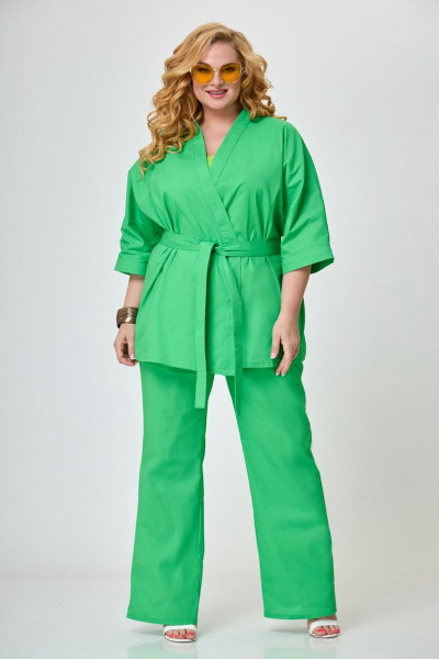 Льняной костюм с кимоно и брюками, зеленый, летний Anelli 1270 зеленый_яркий - фото 1