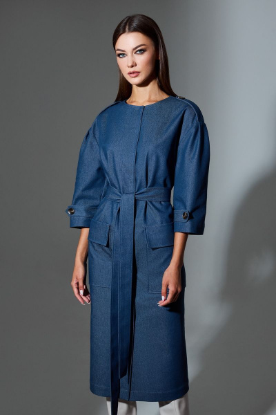 Джинсовое платье полуприлегающего силуэта с накладными карманами DILIA 0648 деним - фото 3