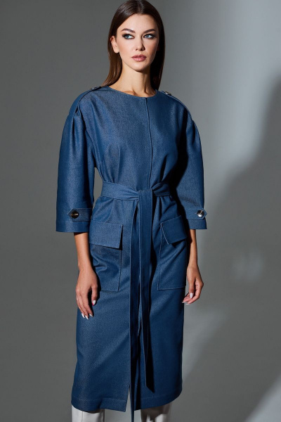 Джинсовое платье полуприлегающего силуэта с накладными карманами DILIA 0648 деним - фото 2