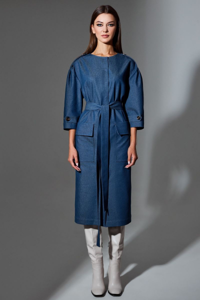 Джинсовое платье полуприлегающего силуэта с накладными карманами DILIA 0648 деним - фото 1