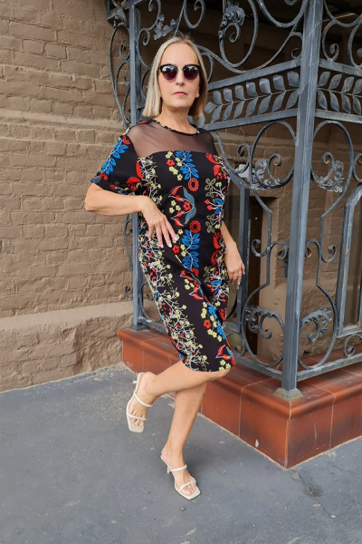 Платье прямое из вискозы с вышивкой и кокеткой Shymoda 017-22 черный - фото 1