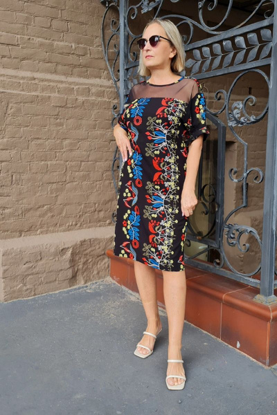 Платье прямое из вискозы с вышивкой и кокеткой Shymoda 017-22 черный - фото 2