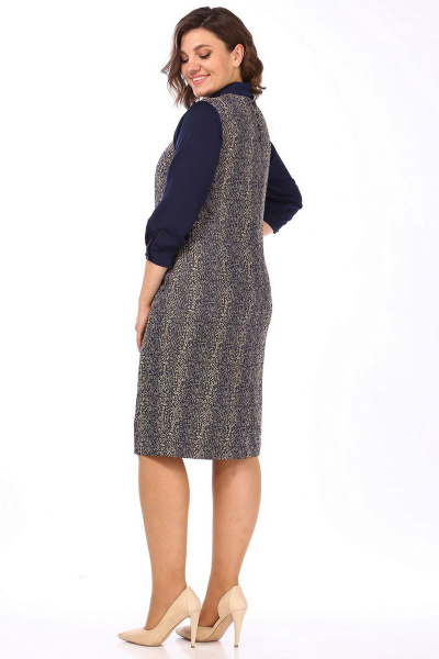 Блуза и сарафан из текстиля с нагрудными вытачками и поясом Lady Style Classic 1734/3 т.синий-бежевый - фото 2