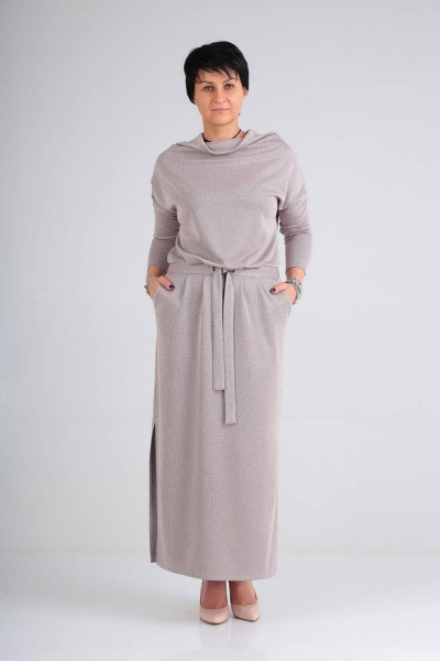 Демо платье с накладными карманами и пайетками из текстиля ZigzagStyle 379 серо-розовый - фото 1