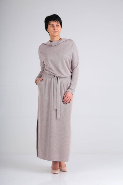 Демо платье с накладными карманами и пайетками из текстиля ZigzagStyle 379 серо-розовый - фото 2