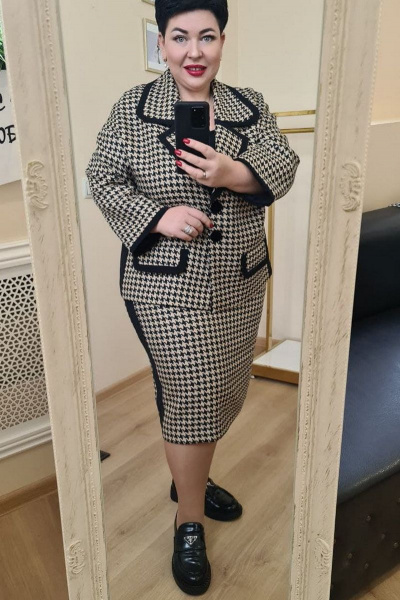 Жакет, юбка Vittoria Queen 16593 бежево-черный - фото 5