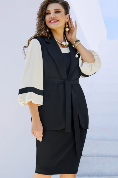 Жилет, платье Vittoria Queen 16783 черный+молочный - фото 4
