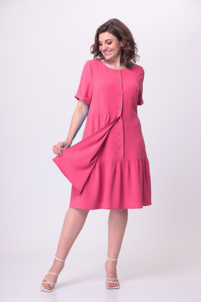 Платье А-образного силуэта из стрейчевой ткани с асимметричным дизайном Орхидея 1177с коралл - фото 3