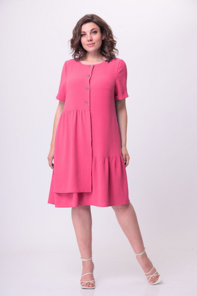 Платье А-образного силуэта из стрейчевой ткани с асимметричным дизайном Орхидея 1177с коралл - фото 1