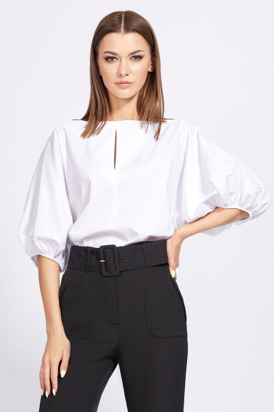 Блуза о-образного силуэта с разрезами и горловиной V EOLA 2256 белый - фото 1