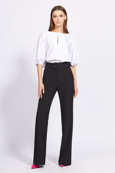 Блуза о-образного силуэта с разрезами и горловиной V EOLA 2256 белый - фото 5