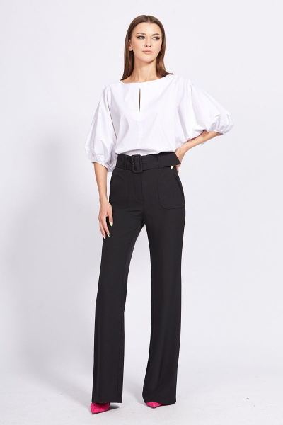 Блуза о-образного силуэта с разрезами и горловиной V EOLA 2256 белый - фото 3