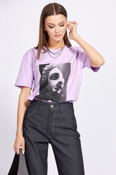 Демисезонная трикотажная блузка с обработанной бейкой EOLA 2278 сирень - фото 5