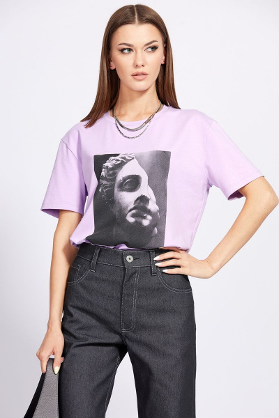 Демисезонная трикотажная блузка с обработанной бейкой EOLA 2278 сирень - фото 1