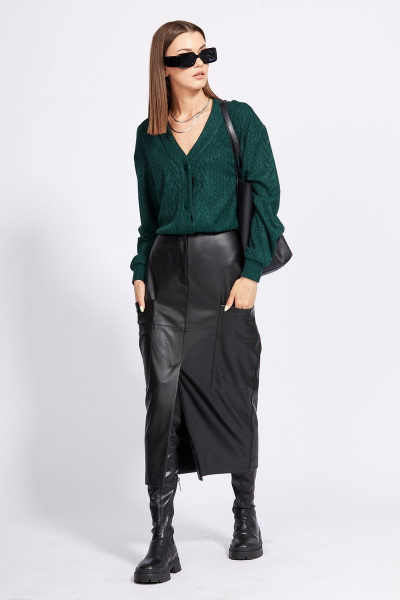 Юбка из экокожи с накладными карманами и зауженным силуэтом EOLA 2283 черный - фото 3