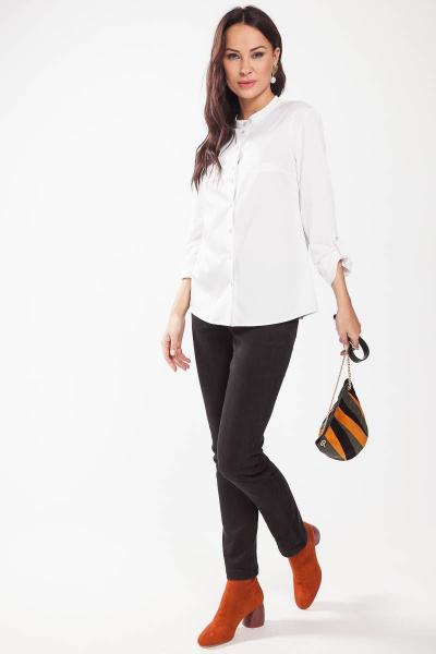 Рубашка белая прямого силуэта из вискозы для офиса Femme & Devur 70407 1.1F(170) - фото 2