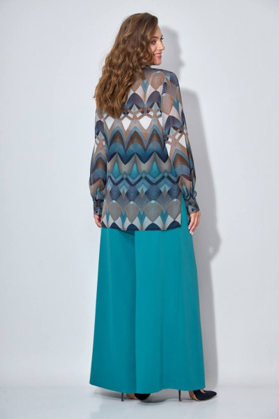 Круглогодичный деловой брючный комплект с блузкой Koketka i K 949-1 бирюза - фото 5