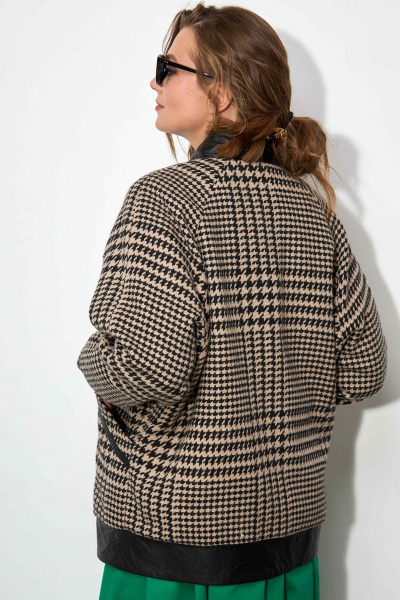 Бежевый демисезонный кардиган из пальтовой ткани и эко- кожи SOVA 11187 бежевый - фото 3