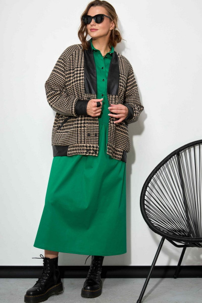 Бежевый демисезонный кардиган из пальтовой ткани и эко- кожи SOVA 11187 бежевый - фото 4