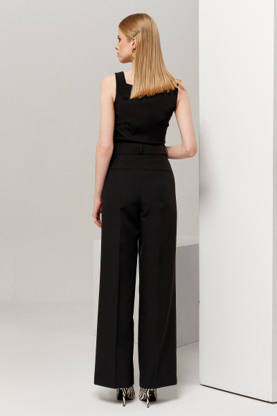 Черные прямые брюки клеш с высокой посадкой из эластичной ткани Панда 106960w черный - фото 2
